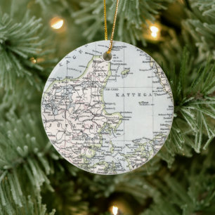 Antique Map of Denmark, Danmark in Danish, 1905 Ceramic Ornament