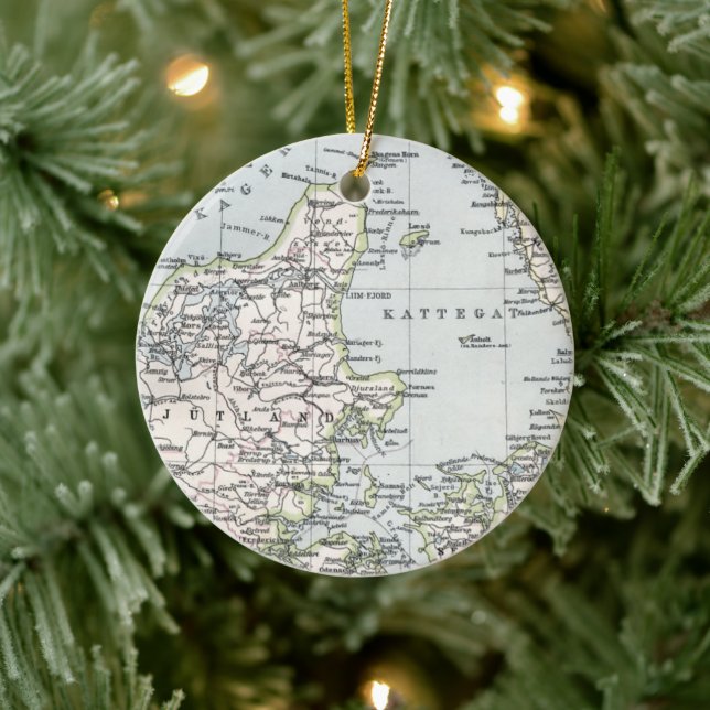 Antique Map of Denmark, Danmark in Danish, 1905 Ceramic Ornament (Tree)