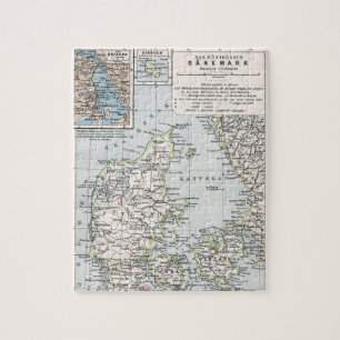 Antique Map of Denmark, Danmark in Danish, 1905 Jigsaw Puzzle