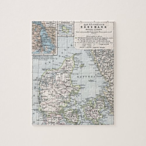 Antique Map of Denmark Danmark in Danish 1905 Jigsaw Puzzle