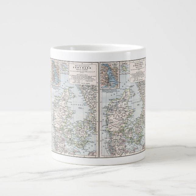 Antique Map of Denmark, Danmark in Danish, 1905 Large Coffee Mug (Front)
