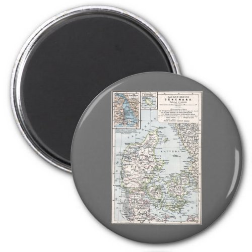 Antique Map of Denmark Danmark in Danish 1905 Magnet