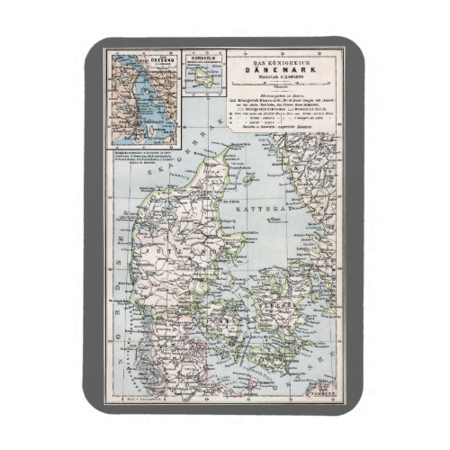 Antique Map of Denmark Danmark in Danish 1905 Magnet