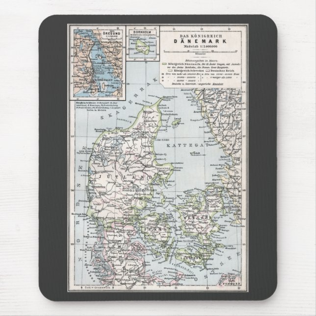 Antique Map of Denmark, Danmark in Danish, 1905 Mouse Pad (Front)