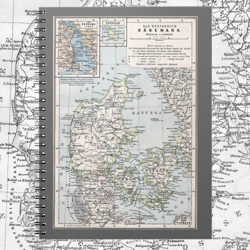 Antique Map of Denmark Danmark in Danish 1905 Notebook