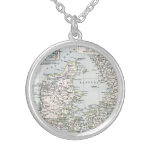 Antique Map of Denmark, Danmark in Danish, 1905 Silver Plated Necklace