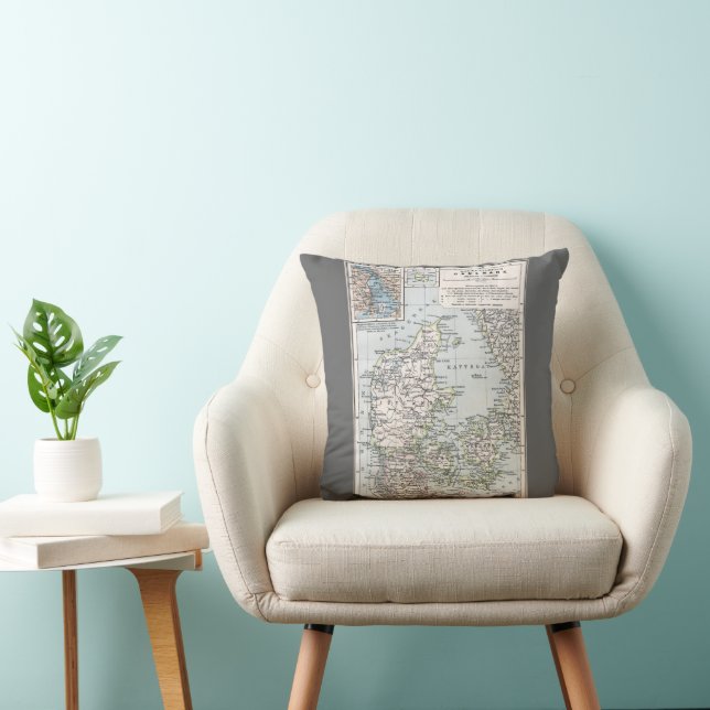 Antique Map of Denmark, Danmark in Danish, 1905 Throw Pillow (Chair)