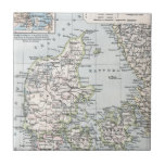 Antique Map of Denmark, Danmark in Danish, 1905 Tile