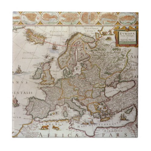 Antique Map of Europe by Willem Jansz Blaeu c1617 Ceramic Tile