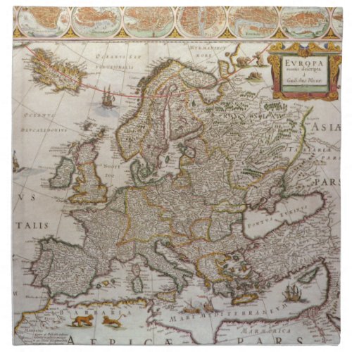 Antique Map of Europe by Willem Jansz Blaeu c1617 Cloth Napkin