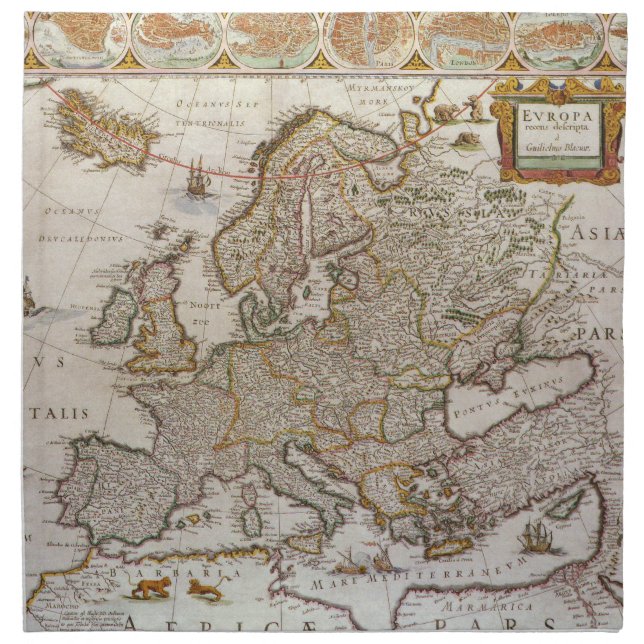 Antique Map of Europe by Willem Jansz Blaeu, c1617 Cloth Napkin (Front)