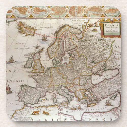Antique Map of Europe by Willem Jansz Blaeu c1617 Coaster