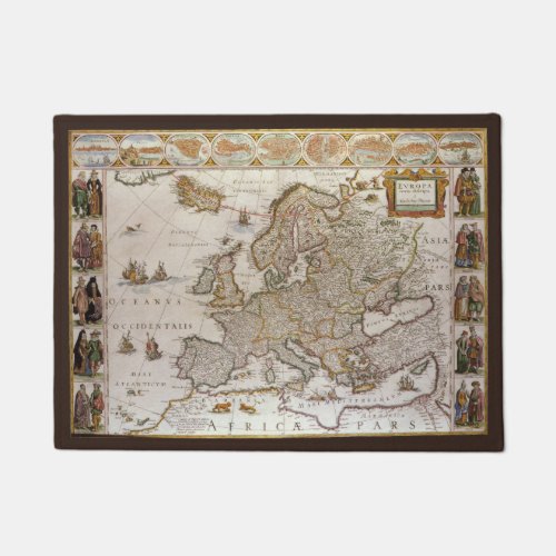Antique Map of Europe by Willem Jansz Blaeu c1617 Doormat
