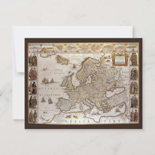 Antique Map of Europe by Willem Jansz Blaeu c1617 Invitation