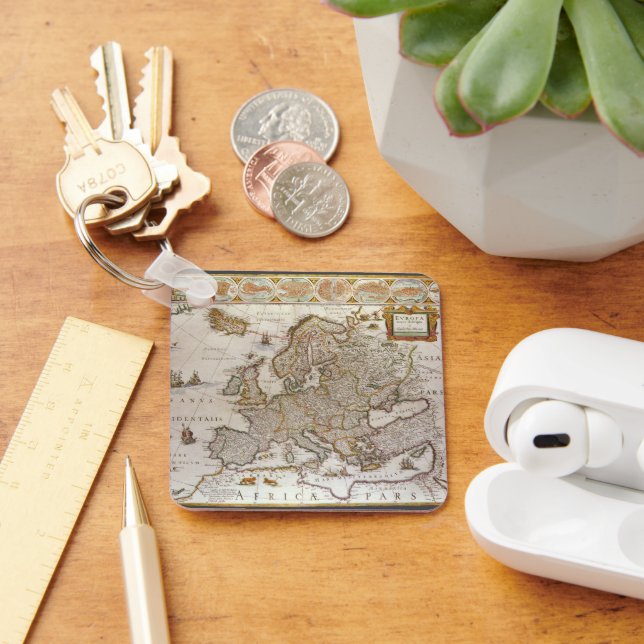 Antique Map of Europe by Willem Jansz Blaeu, c1617 Keychain (Desk)