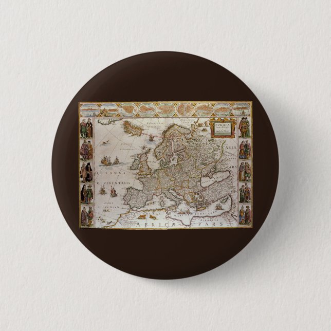 Antique Map of Europe by Willem Jansz Blaeu, c1617 Pinback Button (Front)