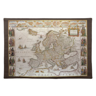 Antique Map of Europe by Willem Jansz Blaeu, c1617 Placemat