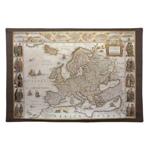 Antique Map of Europe by Willem Jansz Blaeu c1617 Placemat