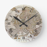 Antique Map of Europe by Willem Jansz Blaeu, c1617 Round Clock
