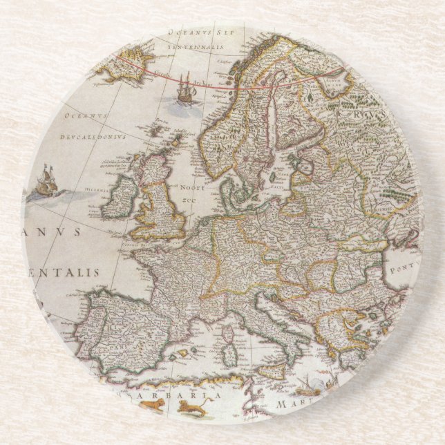 Antique Map of Europe by Willem Jansz Blaeu, c1617 Sandstone Coaster (Front)