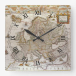Antique Map of Europe by Willem Jansz Blaeu, c1617 Square Wall Clock