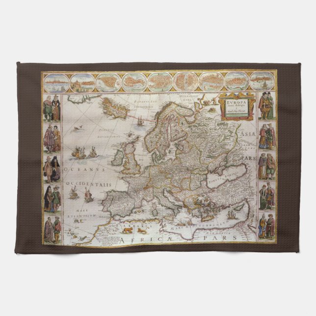 Antique Map of Europe by Willem Jansz Blaeu, c1617 Towel (Horizontal)