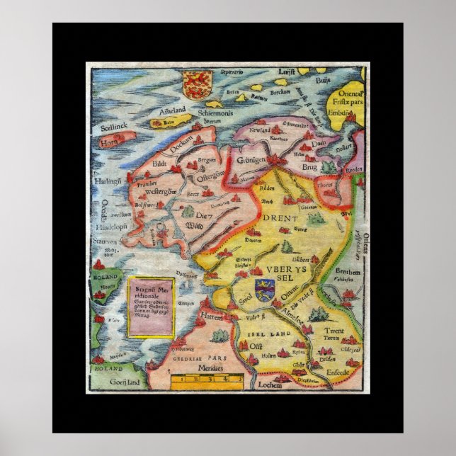 Antique Map of Fiesland - Fryslân - West Frisia Poster (Front)