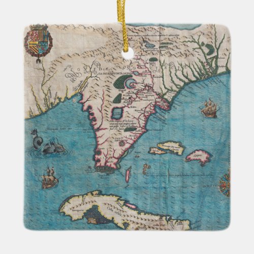 Antique Map of Florida and Cuba Ceramic Ornament