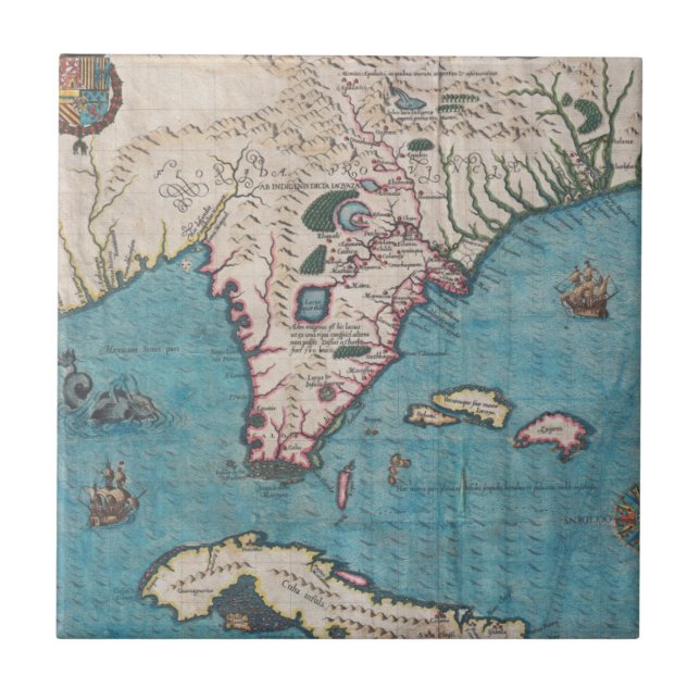 Antique Map of Florida and Cuba Ceramic Tile (Front)