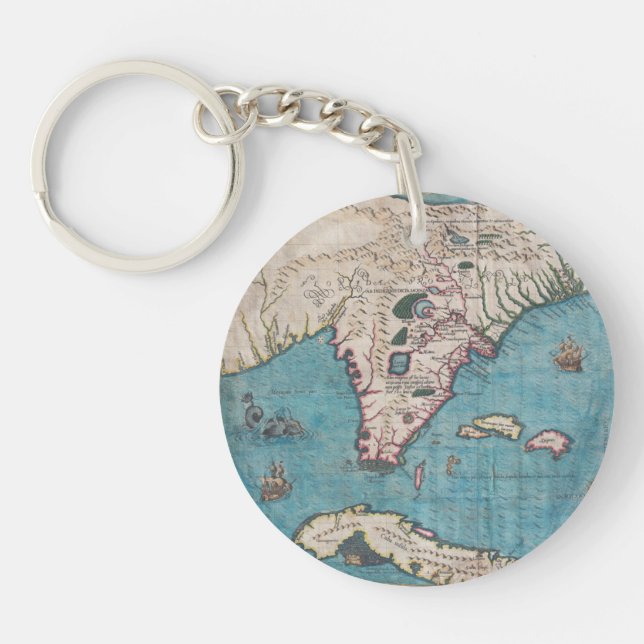 Antique Map of Florida and Cuba Keychain (Front)