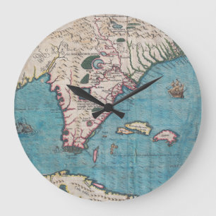 Antique Map of Florida and Cuba Large Clock