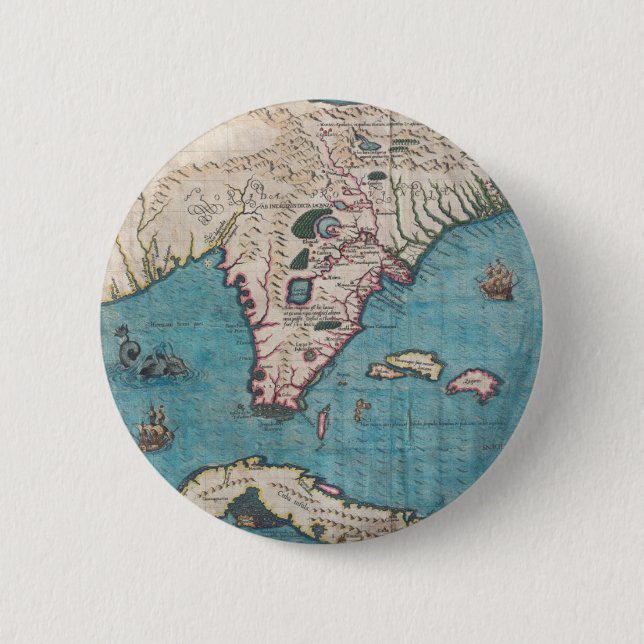 Antique Map of Florida and Cuba Pinback Button (Front)