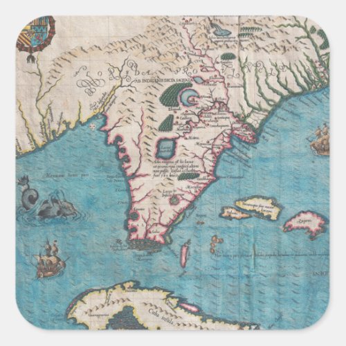 Antique Map of Florida and Cuba Square Sticker