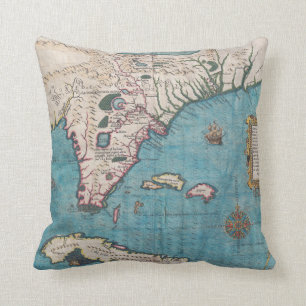 Antique Map of Florida and Cuba Throw Pillow
