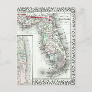 Antique Map of Florida & Mobile, Alabama Postcard