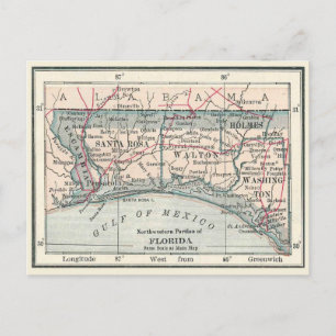 Antique map of Florida Panhandle area Postcard
