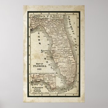 Antique Map Of Florida Poster by camcguire at Zazzle