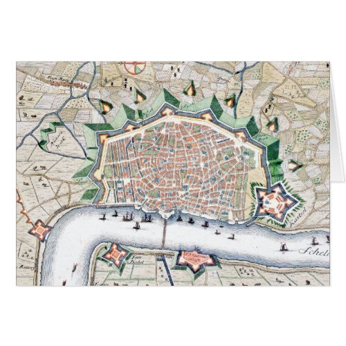 Antique Map of Fortress City of Antwerp Belgium