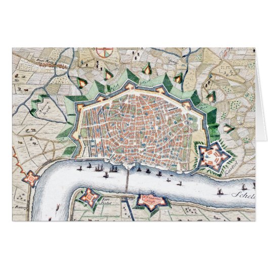 Antique Map of Fortress City of Antwerp, Belgium (Front Horizontal)