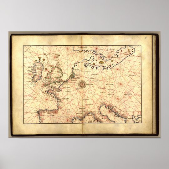 Antique Map of France & England 1544 A.D. Poster | Zazzle.com