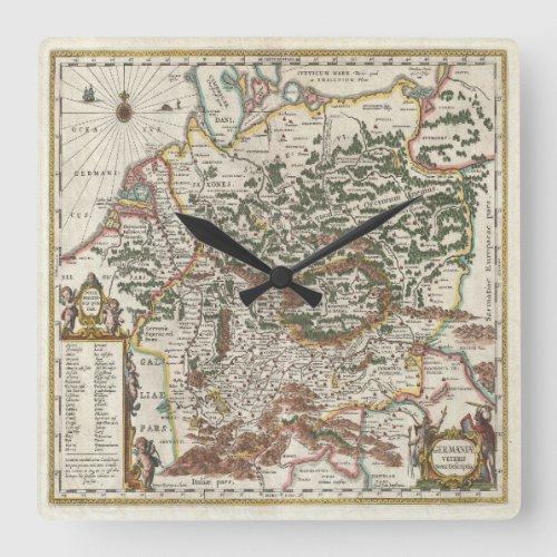 Antique Map of Germany Square Wall Clock
