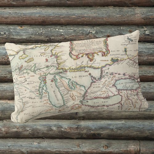 Antique Map of Great Lakes Lumbar Pillow