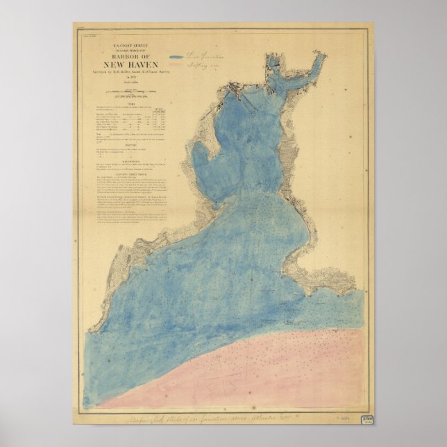 Antique Map of Harbor of New Haven Connecticut Poster (Front)