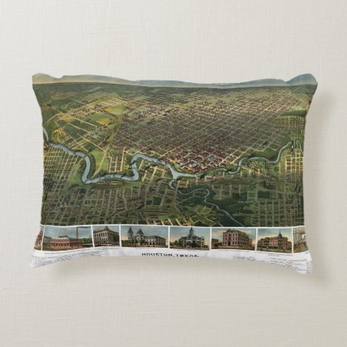 Antique Map of Houston Texas with Buffalo River Accent Pillow
