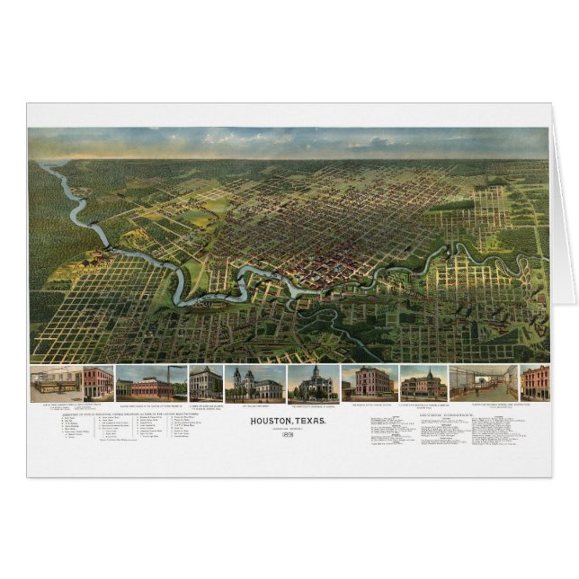 Antique Map of Houston, Texas with Buffalo River Cards (Front Horizontal)