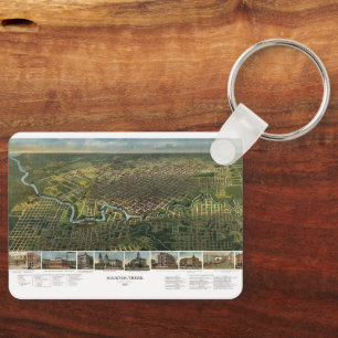Antique Map of Houston, Texas with Buffalo River Keychain