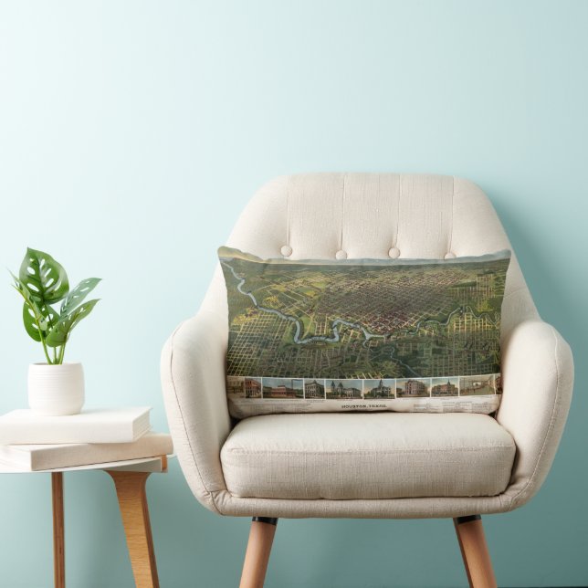 Antique Map of Houston, Texas with Buffalo River Lumbar Pillow (Chair)