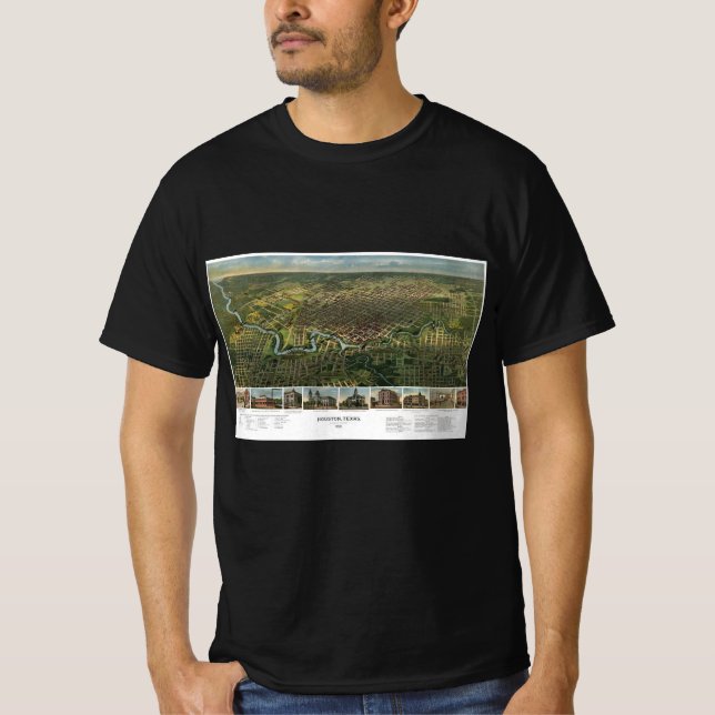 Antique Map of Houston, Texas with Buffalo River T-Shirt (Front)