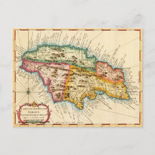 Antique Map of Jamaica 1758 Postcard