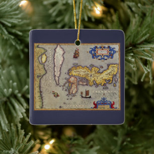Antique Map of Japan by Mercator and Hondius Ceramic Ornament